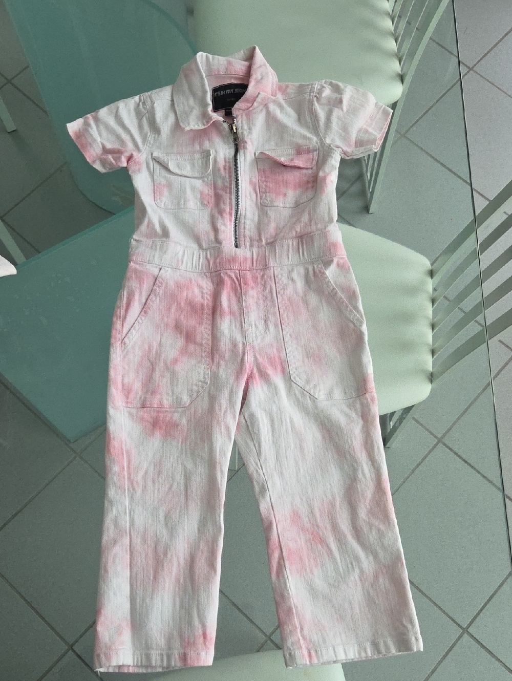 Pink Tie-Dye Kids Jumpsuit with Front Zip